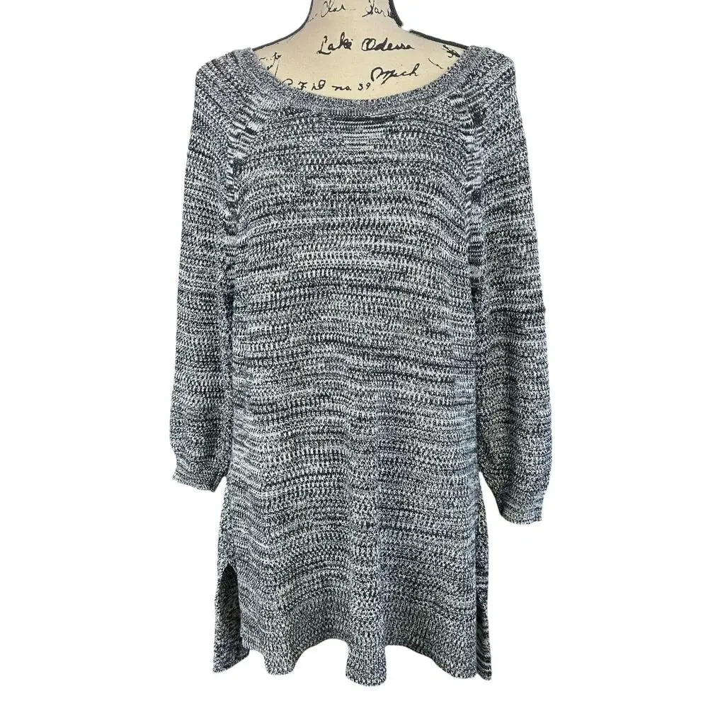 Lane Bryant Sweater Women Sze 18/20 Heather Gray 3/4 Sleeves High Low Knit Tunic